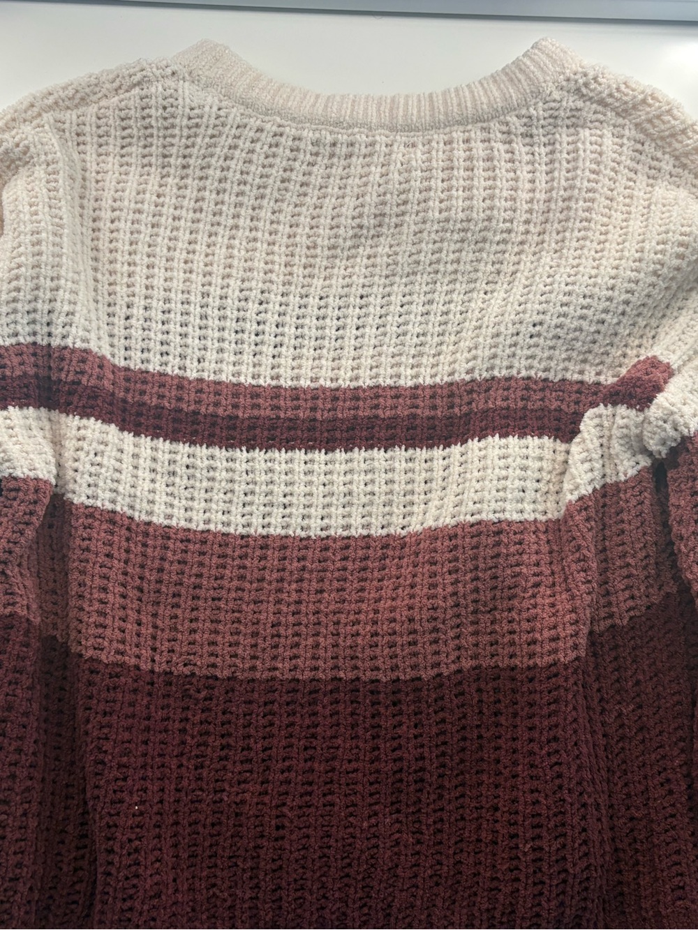 Cozy Striped Waffle Knit Sweater in Cream and Mauve